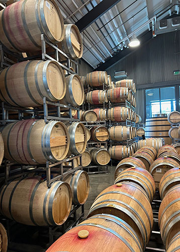 Barrels that store aging wine