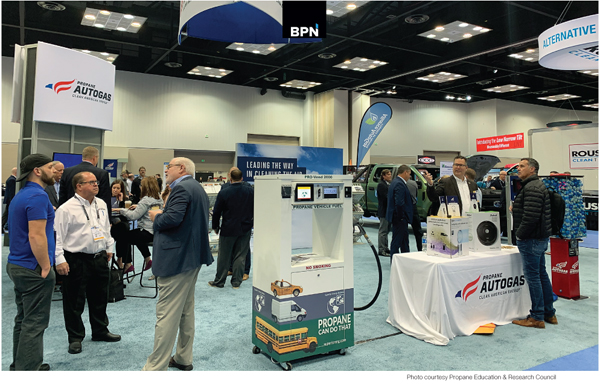 Propane is the clean fuel of choice at 2020 work truck show green truck summit exhibiting USPS propane autogas-fueled Ford F-750 delivery trucks F-250 refrigerated vans and more reports bpn 04-20
