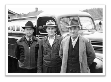 Founder Ed Scott Sr with brother Tom and father Bill, pictured with a new delivery truck in 1947.