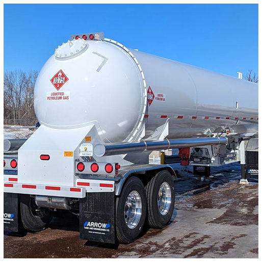 The back end of a white propane transport truck