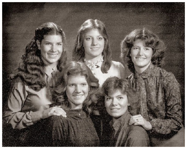 Black and white family photo of the Irish sisters when they were younger.