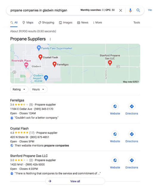 Google reviews for local propane companies