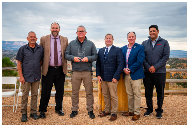 Left to right: Karl Munford, Lance Syrett and Ron Harris, Ruby’s Inn; Jim Bunsey, PERC; Jeff Stewart, Blue Star Gas; and Michael Prayoonvech, Rinnai, at a press conference in Bryce Canyon.