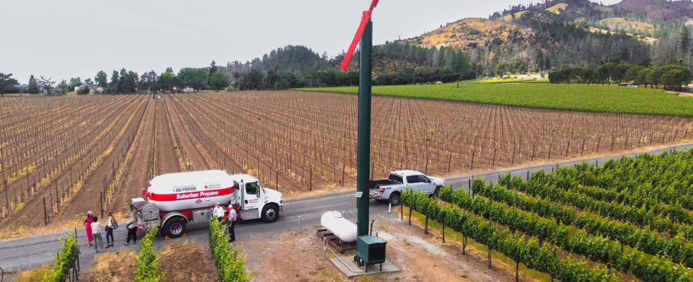 A view of a propane-powered vineyard