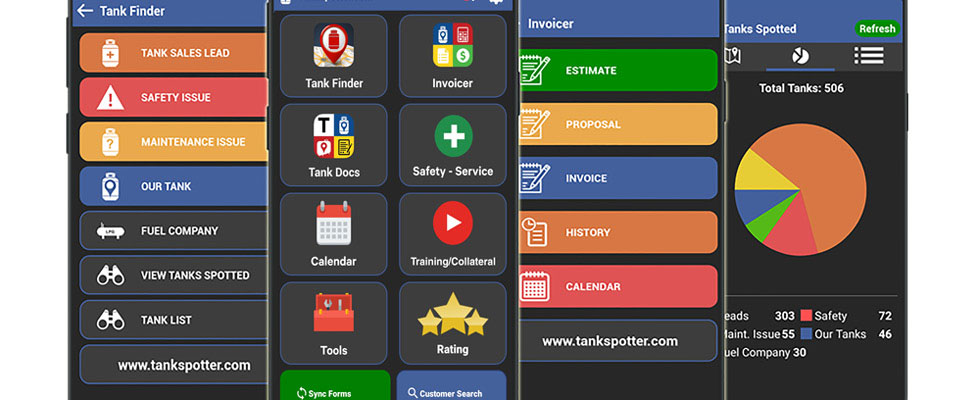 A graphic displays an app for tank monitoring technology. 