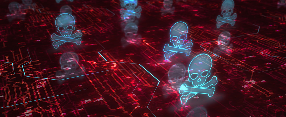 Skull and crossbones symbolizing cybersecurity threat