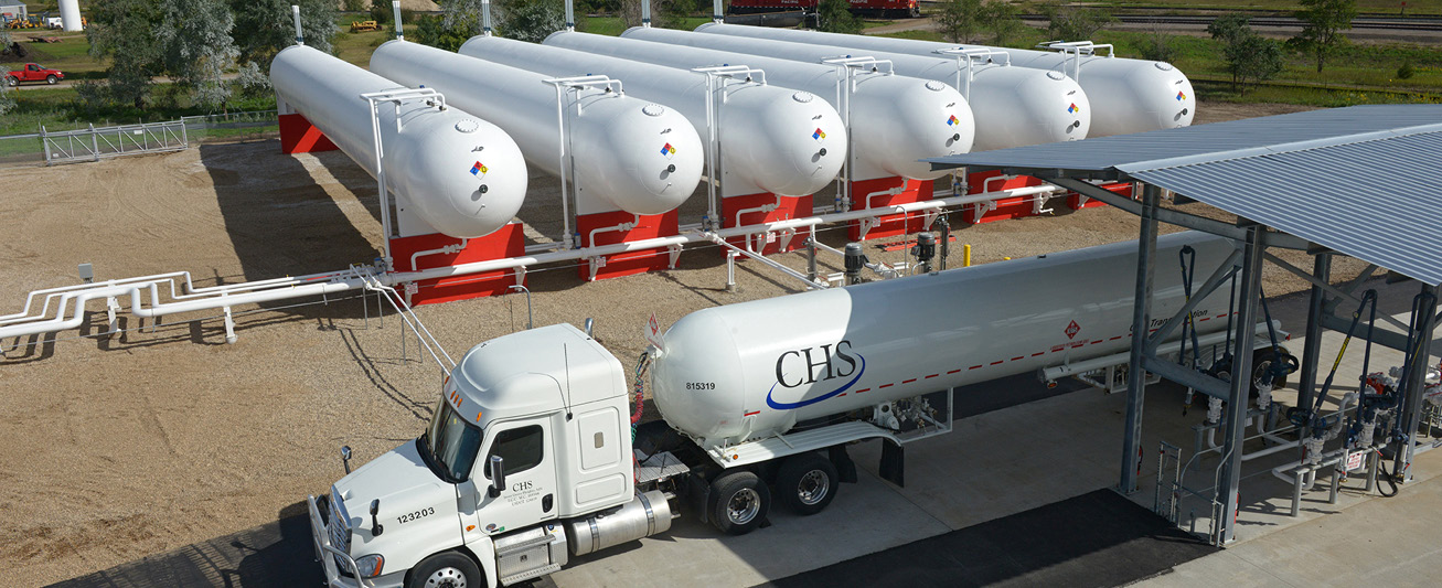 A bobtail fills up its hauling tank with propane gas provided by CHS.