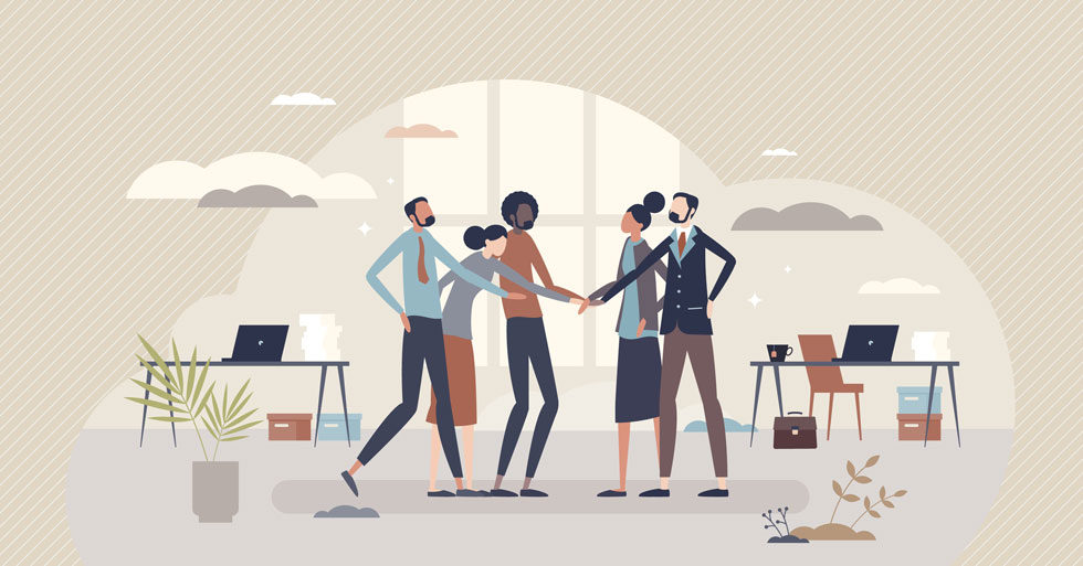 Art shows individuals shaking hands, showcasing a successful M&A deal.