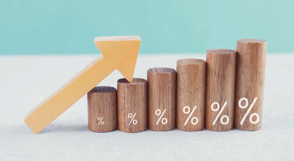 Cylindrical wooden blocks arranged from shortest to tallest with a wooden arrow indicating upward growth