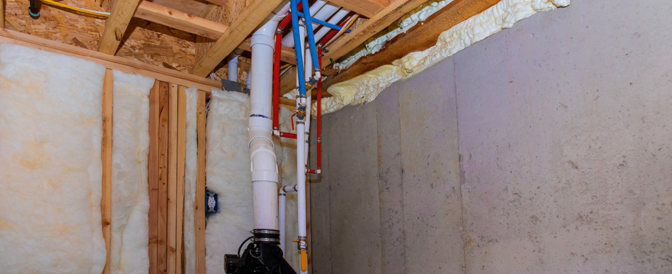 A stock photo showing pipes going into a ceiling/floor