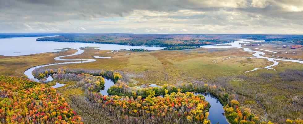 An image depicts the rural lakes of Michigan.