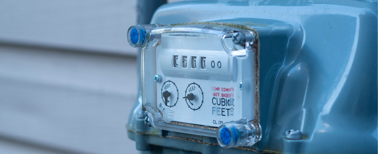 A close-up of a gas meter is pictured.