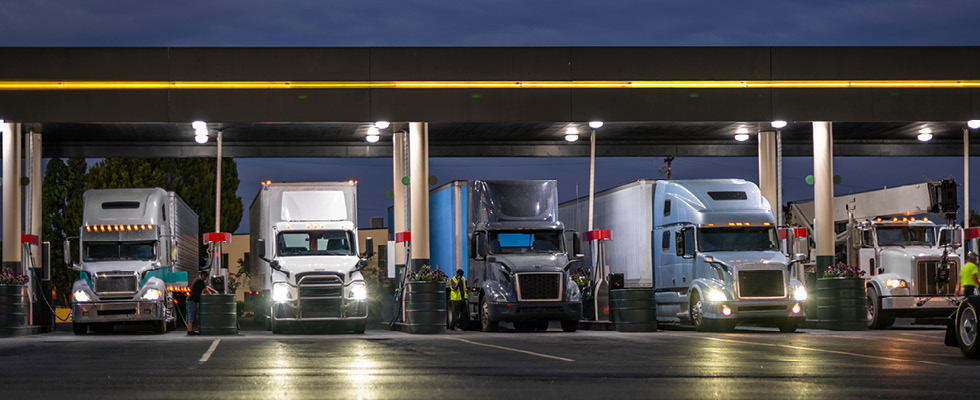 Trucks refill at a natural gas station.
