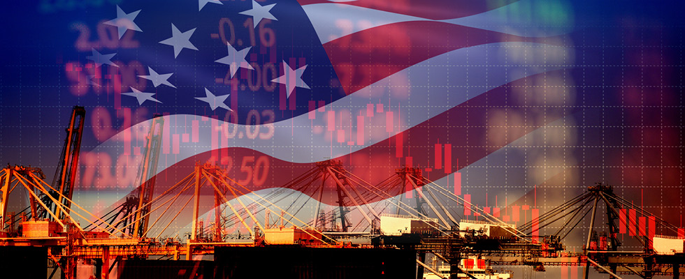 There are numbers merged with the U.S. flag to represent the idea of Trump's executive orders and how they will affect the country