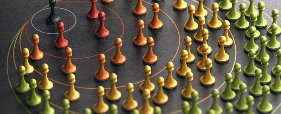 Increasingly large concentric circles with chess pieces show the strategy involved in marketing propane.