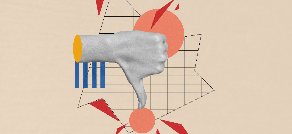 A thumbs down shows the consequences of a mis-hire and emphasizes the importance of best hiring practices.