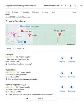 Google reviews for local propane businesses