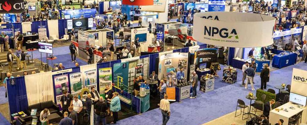 An aerial view of people walking the trade show floor at the NPGA Southeastern Expo