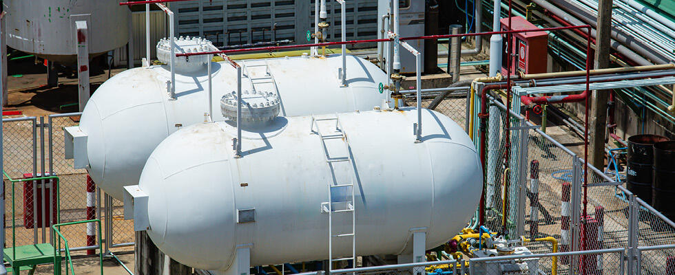 Two large LP gas tanks are pictured, showcasing what might be checked at a bulk or industrial plant inspection.