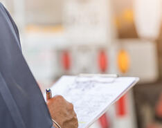 A person writing on a clipboard