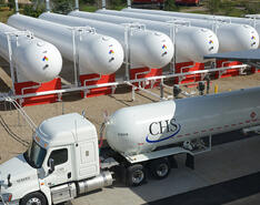 A bobtail fills up its hauling tank with propane gas provided by CHS.