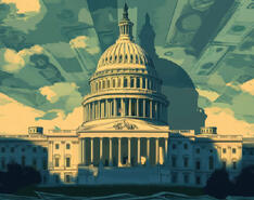 The White house is pictured in a graphic style, showcasing the topic of renewable propane funding..