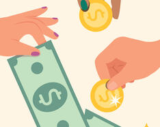 Clip art depicts hands holding money out.