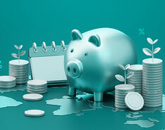 A piggy bank, calendar and coins representing retirement plans for propane companies need to be planned