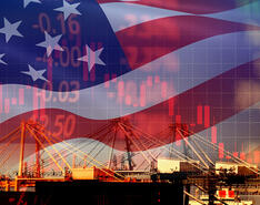 There are numbers merged with the U.S. flag to represent the idea of Trump's executive orders and how they will affect the country