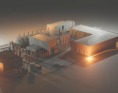 A digital 3D model displays DME's waste-to-fuel plant in Teesside, U.K.