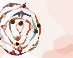 A circle of people hold hands, representing how the industry can help others.