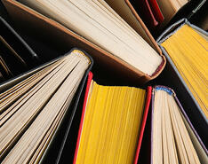 An image shows various books, emphasizing this month's Verbatim column question.
