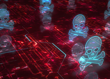 Skull and crossbones symbolizing cybersecurity threat