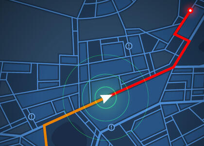 An image displays a GPS on a blue city road map.