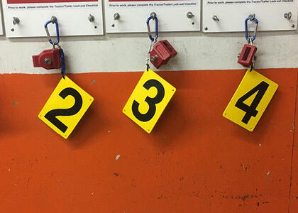 Yellow signs display a numerical sequence.