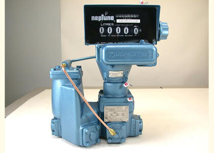 A light blue propane meter is pictured.