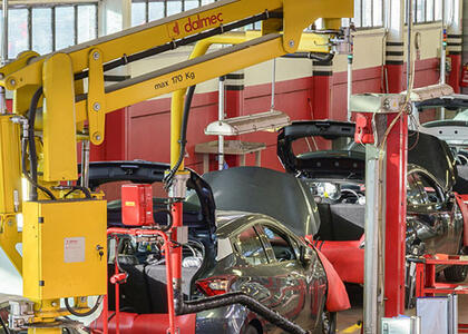 An assembly line of cars fine-tuned to run on propane autogas.