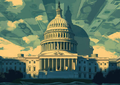 The White house is pictured in a graphic style, showcasing the topic of renewable propane funding..
