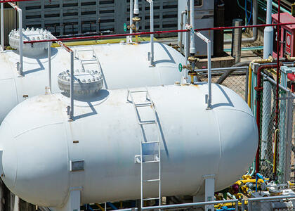 Two large LP gas tanks are pictured, showcasing what might be checked at a bulk or industrial plant inspection.