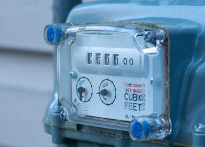 A close-up of a gas meter is pictured.