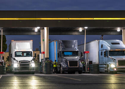 Trucks refill at a natural gas station.