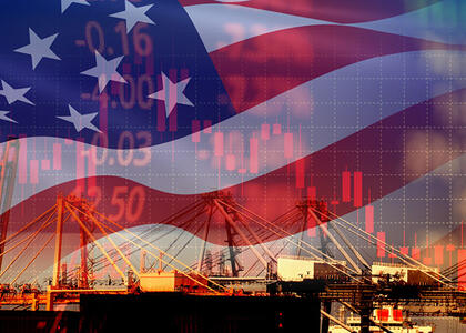 There are numbers merged with the U.S. flag to represent the idea of Trump's executive orders and how they will affect the country