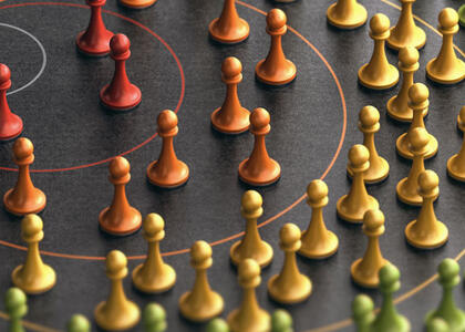 Increasingly large concentric circles with chess pieces show the strategy involved in marketing propane.