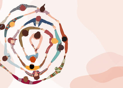 A circle of people hold hands, representing how the industry can help others.