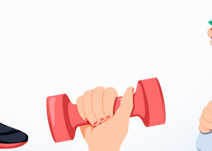 A clipart displays different ways one can use their free time, from lifting weights to running.