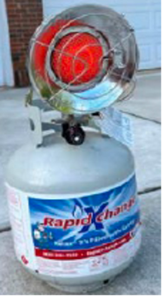 A portable propane heater is pictured.